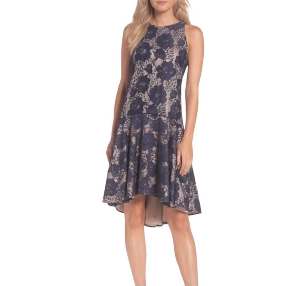 Eliza J Blue Lace Overlay Dress Size 2